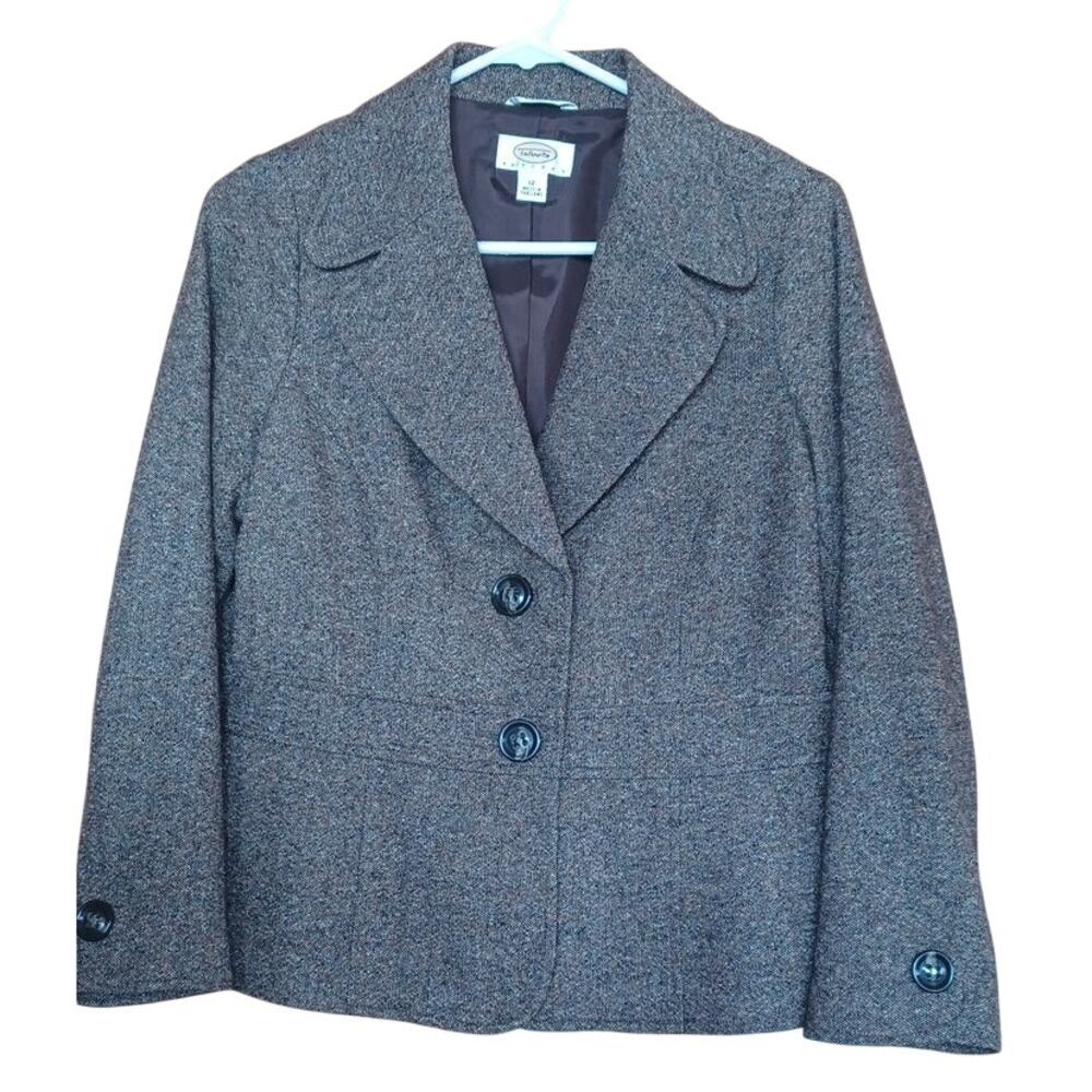 Talbots Women's Brown Wool Blend Tweed Blazer & A-Line Skirt Suit Set Size 12P